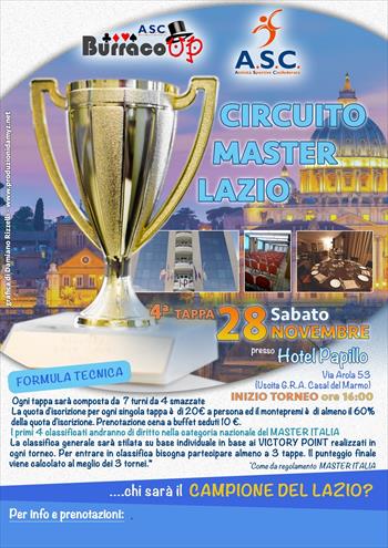 quarta Tappa Circuito Master Lazio asc-burracoup_sabato 28 Novembre C/o Hotel Papillo Roma 
